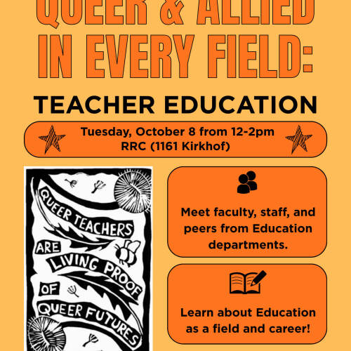 Block print reading 'queer teachers are living proof of queer futures"